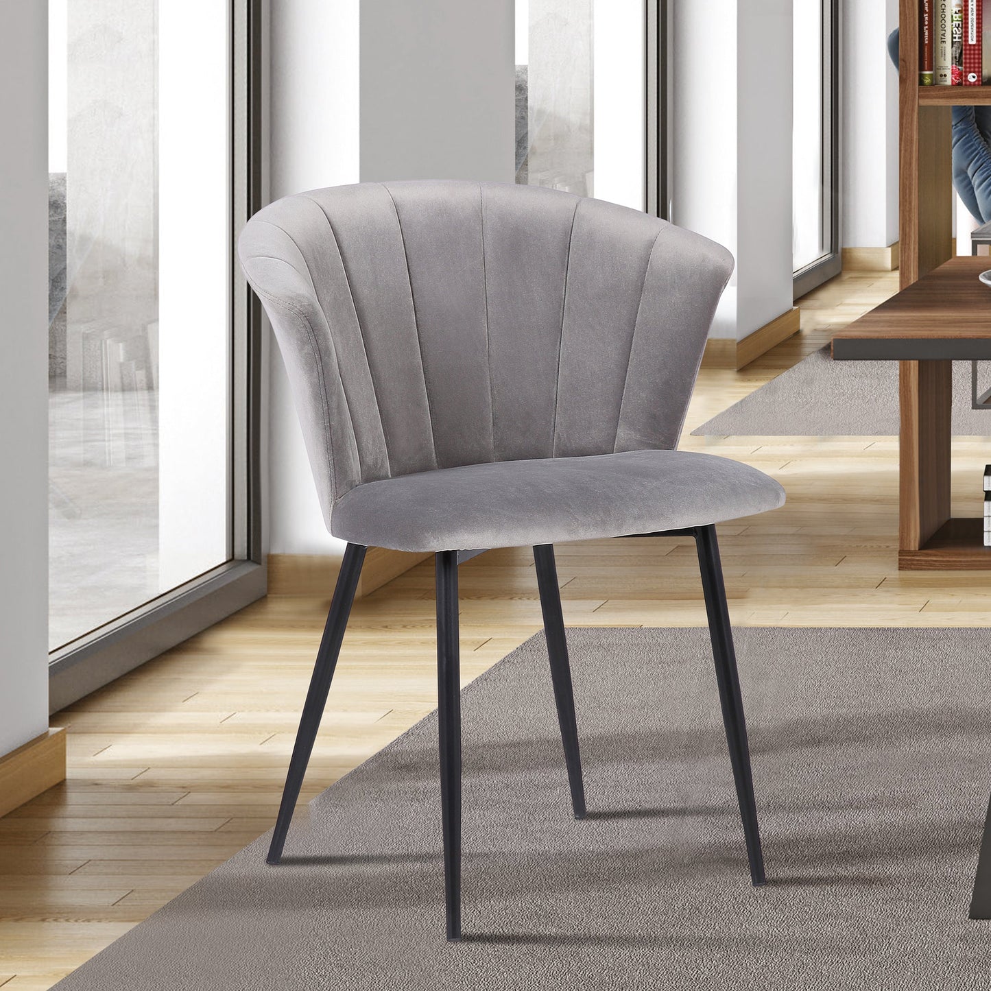 Lulu Contemporary Dining Chair in Black Powder Coated Finish and Gray Velvet