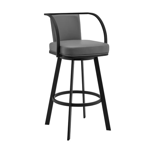 Livingston 26" Gray Faux Leather and Black Metal Swivel Bar Stool