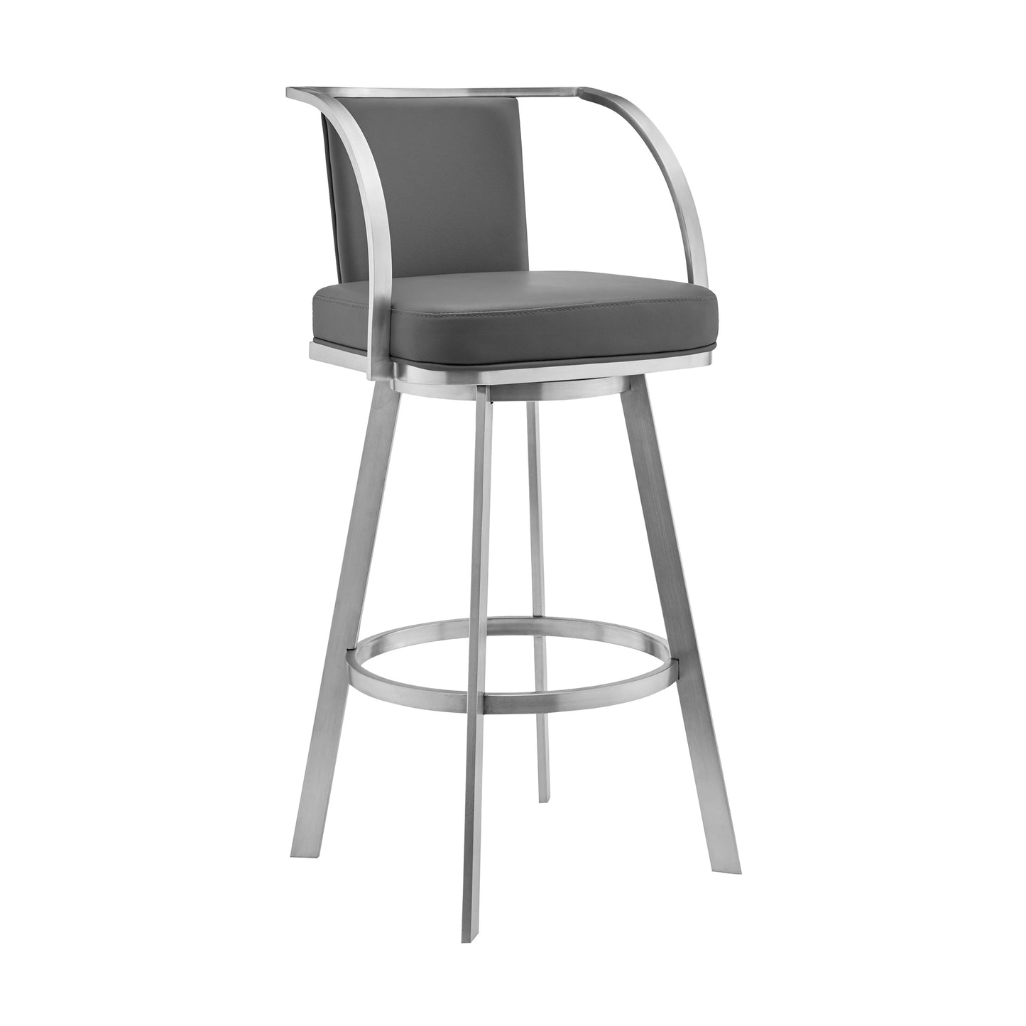 Livingston 26" Gray Faux Leather and Brushed Stainless Steel Swivel Bar Stool