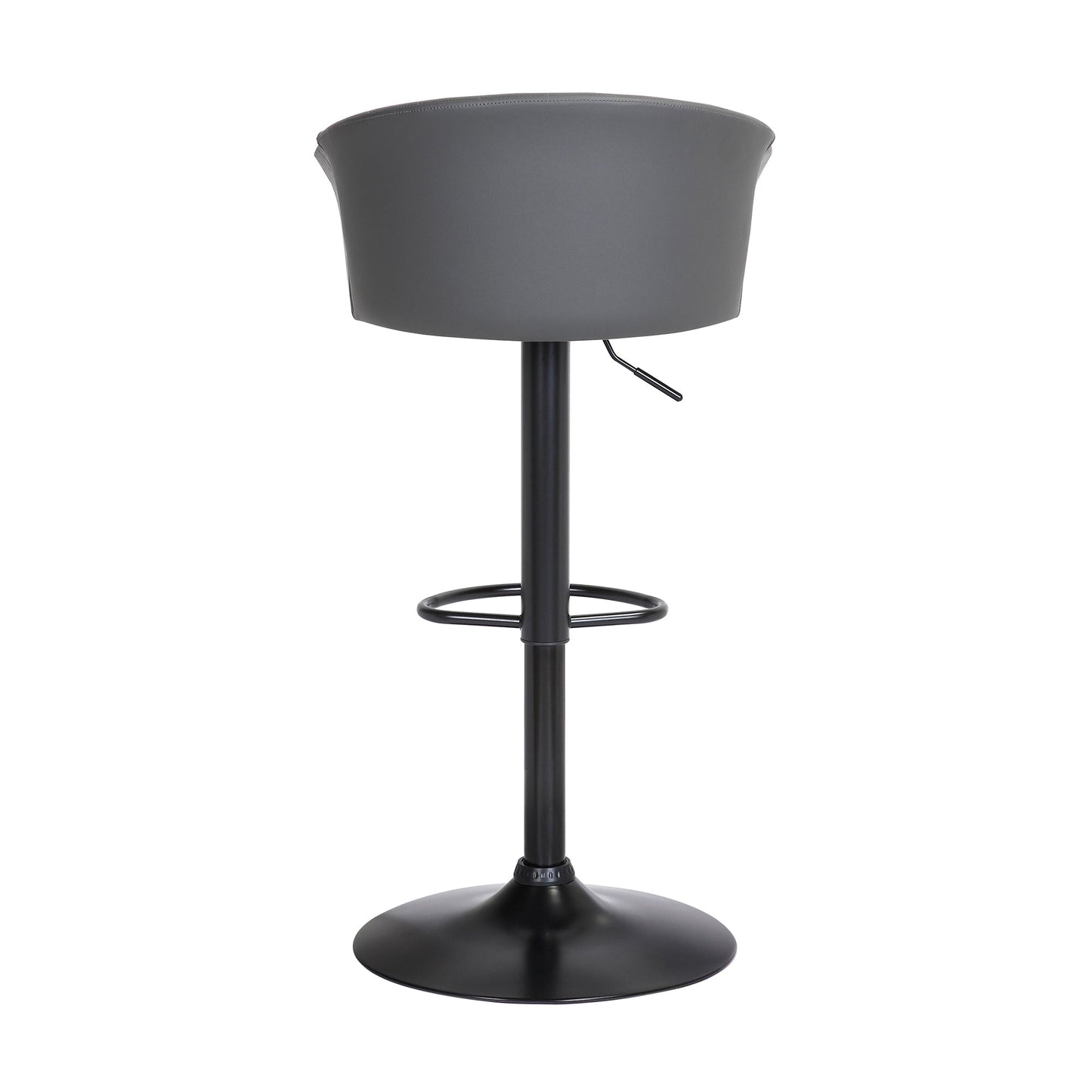 Lydia Adjustable Black Wood Bar Stool in Gray Faux Leather with Black Metal