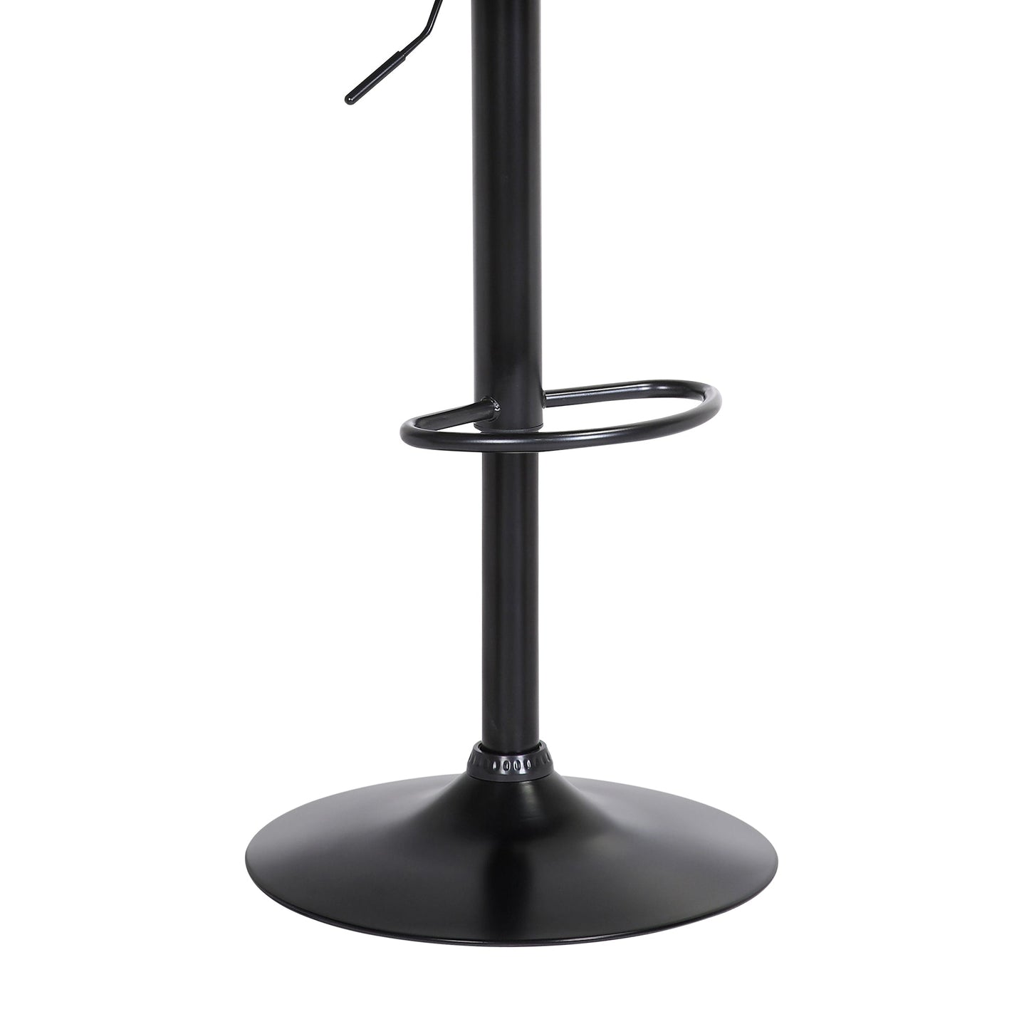 Lydia Adjustable Black Wood Bar Stool in Gray Faux Leather with Black Metal