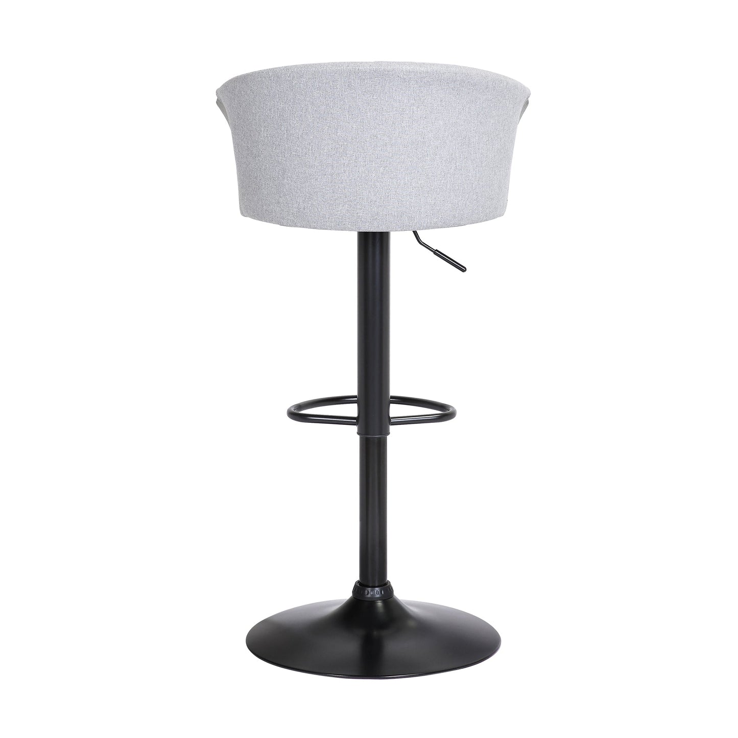 Lydia Adjustable Black Wood Bar Stool in Light Gray Fabric with Black Metal