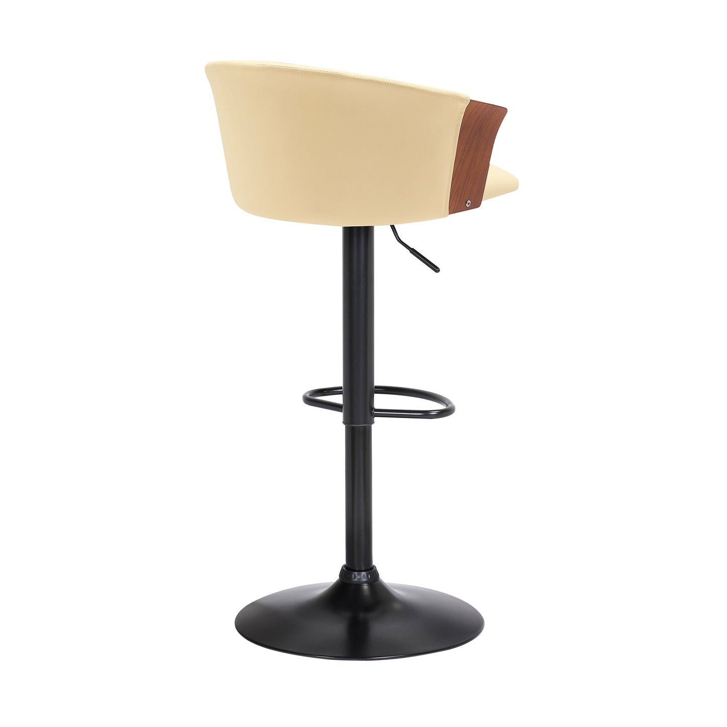 Lydia Adjustable Walnut Wood Bar Stool in Cream Faux Leather with Black Metal