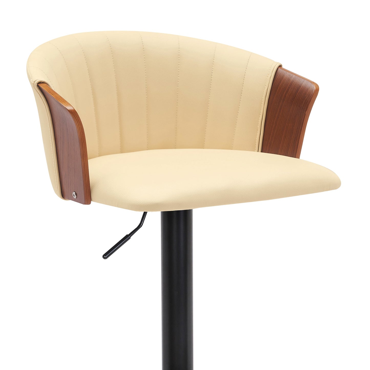 Lydia Adjustable Walnut Wood Bar Stool in Cream Faux Leather with Black Metal