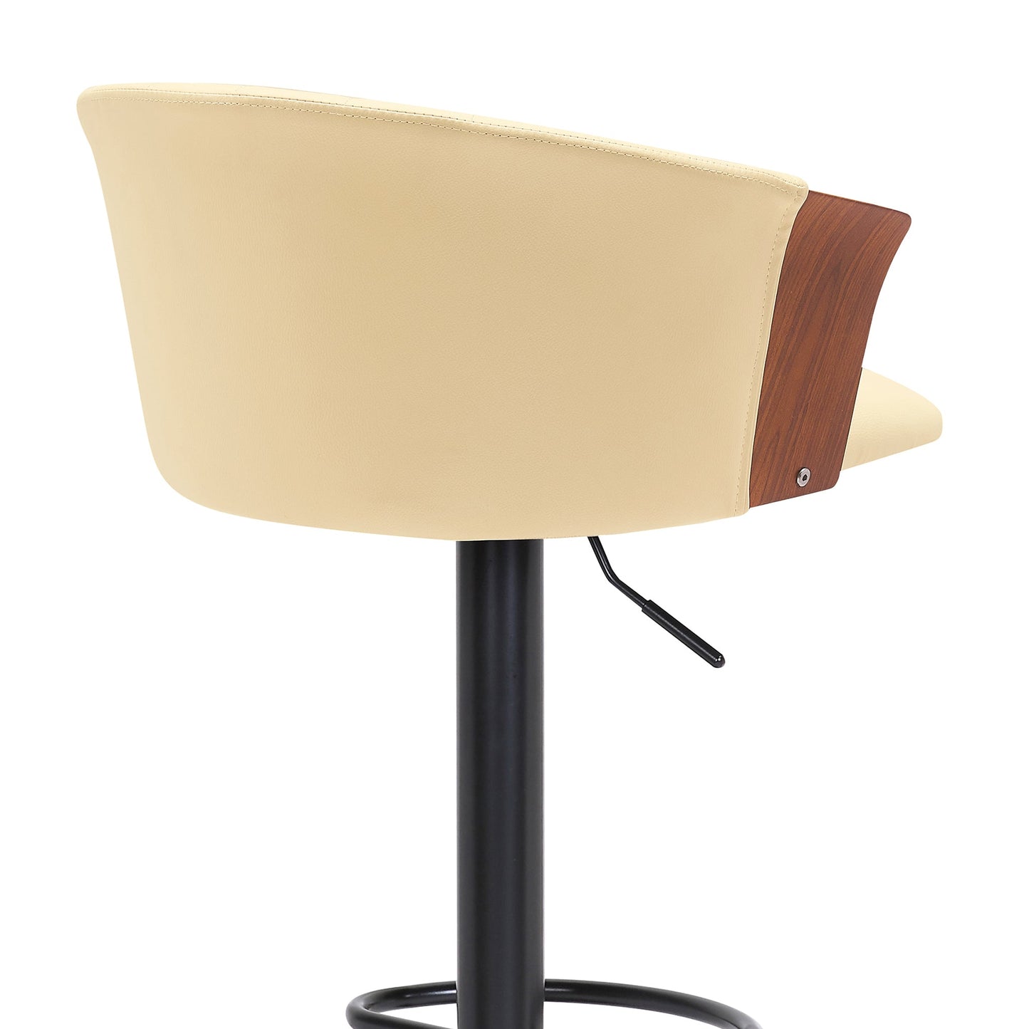 Lydia Adjustable Walnut Wood Bar Stool in Cream Faux Leather with Black Metal