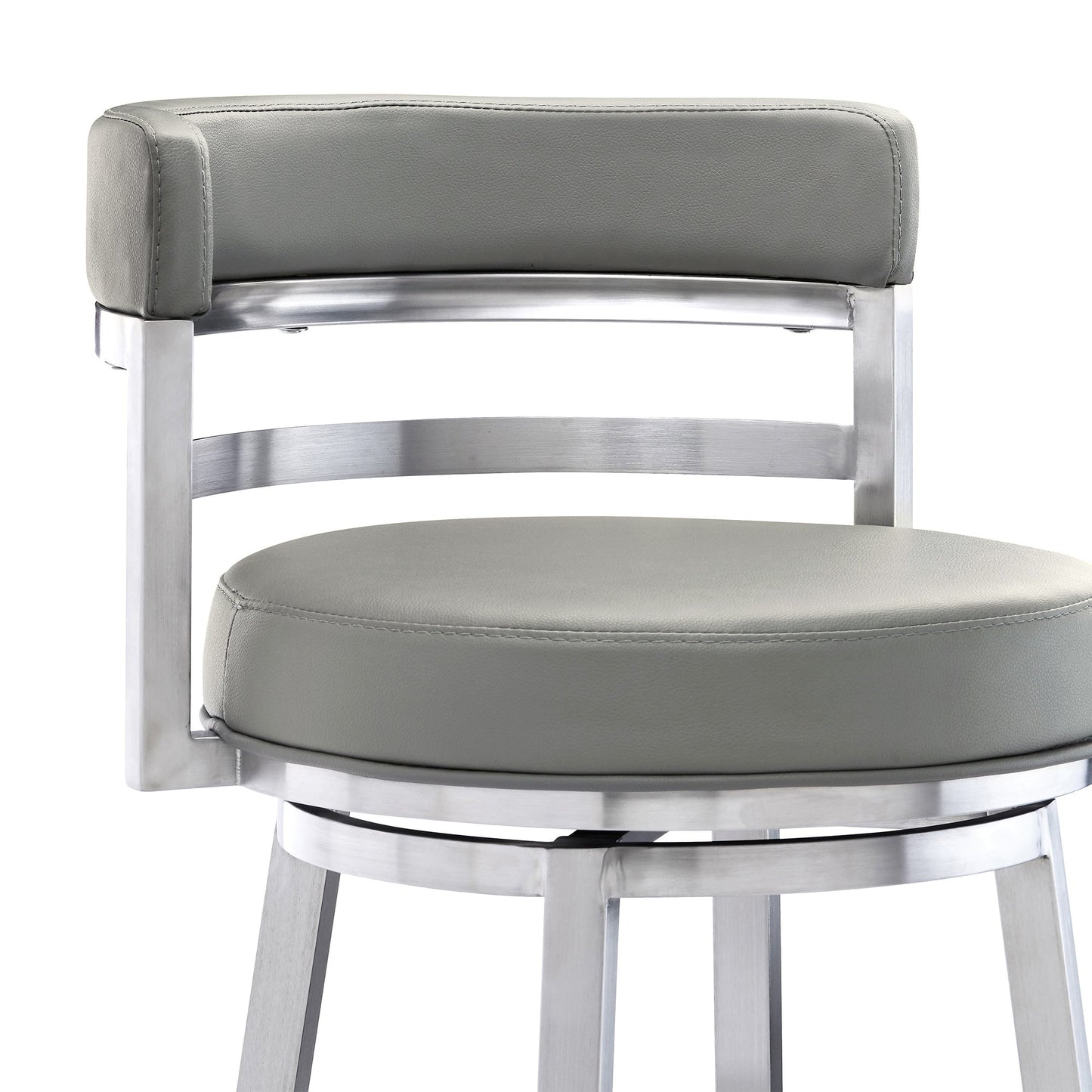 Madrid 30" Bar Height Swivel Gray Faux Leather and Brushed Stainless Steel Bar Stool