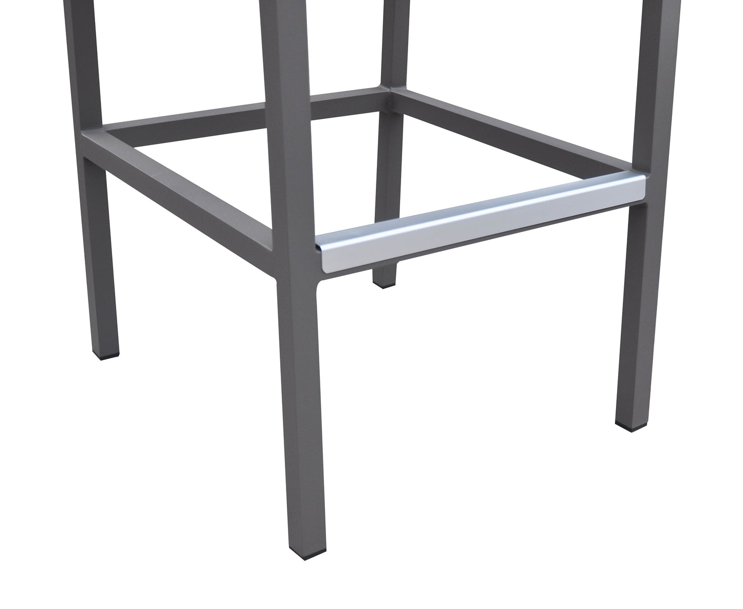 Marina Outdoor Patio Barstool in Gray Powder Coated Finish with Gray Sling Textilene and Gray Wood Accent Arms