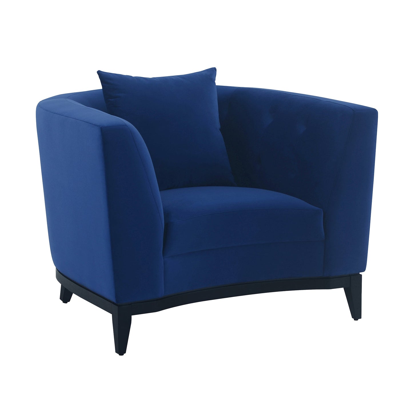 Melange Blue Velvet Upholstered Accent Chair with Black Wood Base