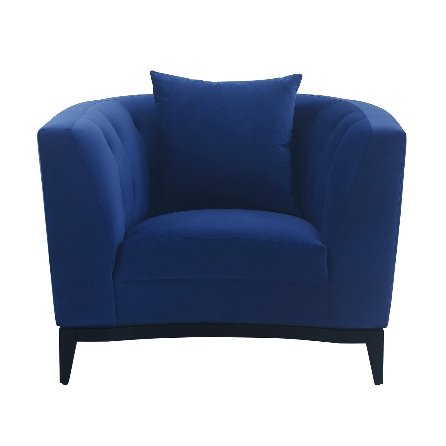 Melange Blue Velvet Upholstered Accent Chair with Black Wood Base