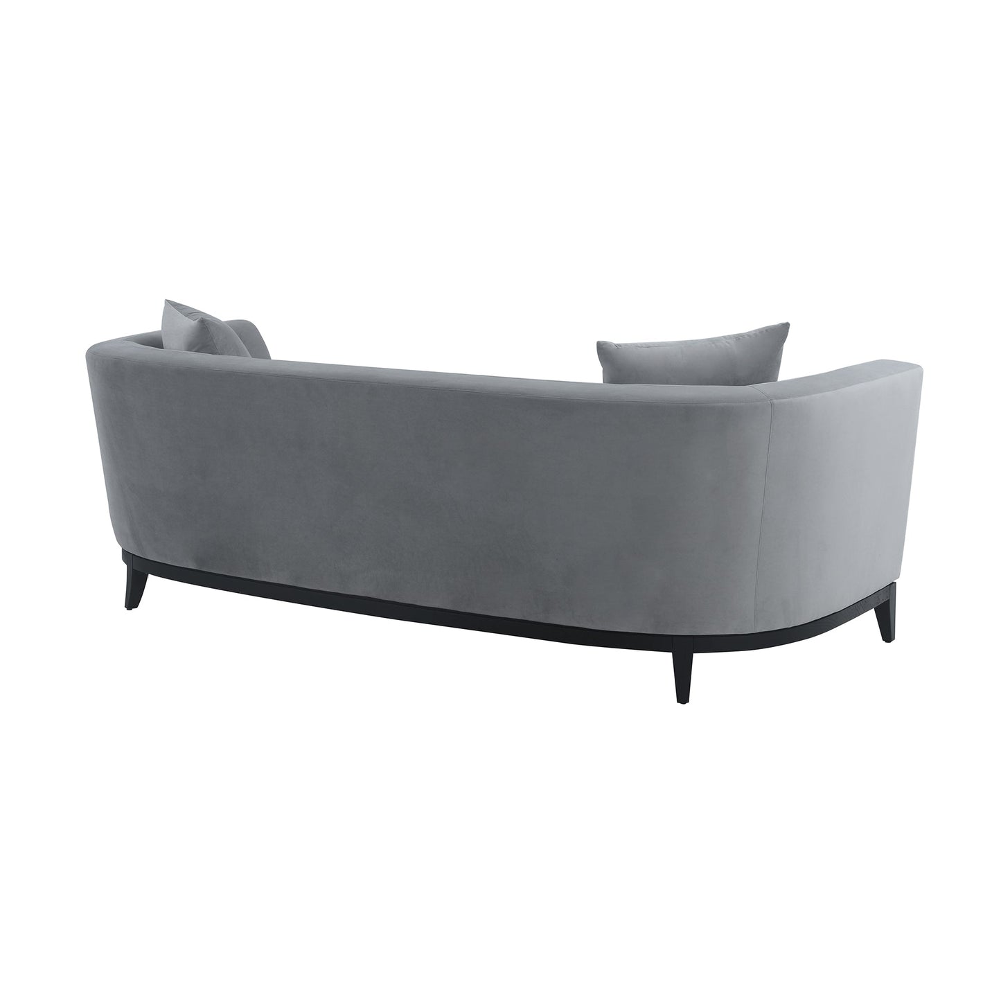 Melange Gray Velvet Sofa with Black Wood Base