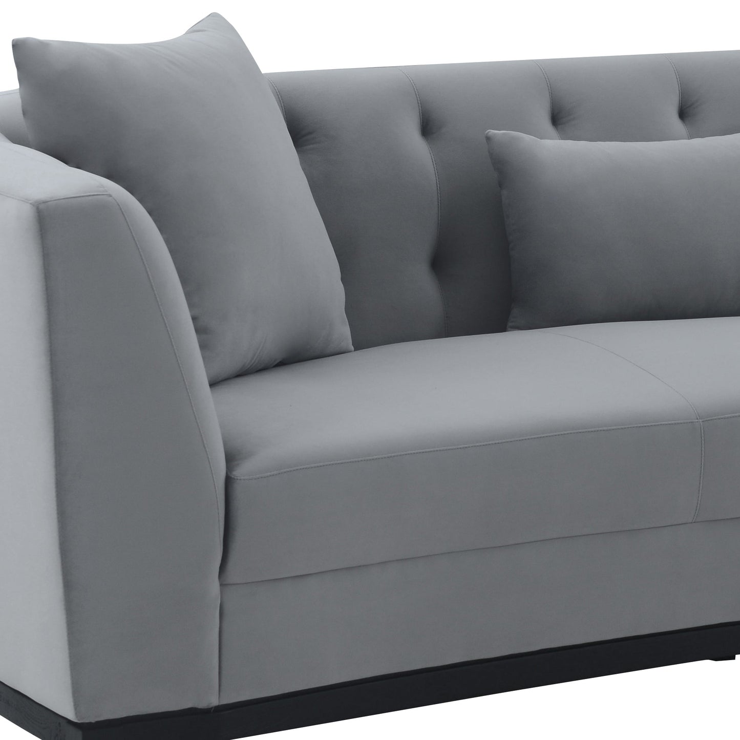 Melange Gray Velvet Sofa with Black Wood Base