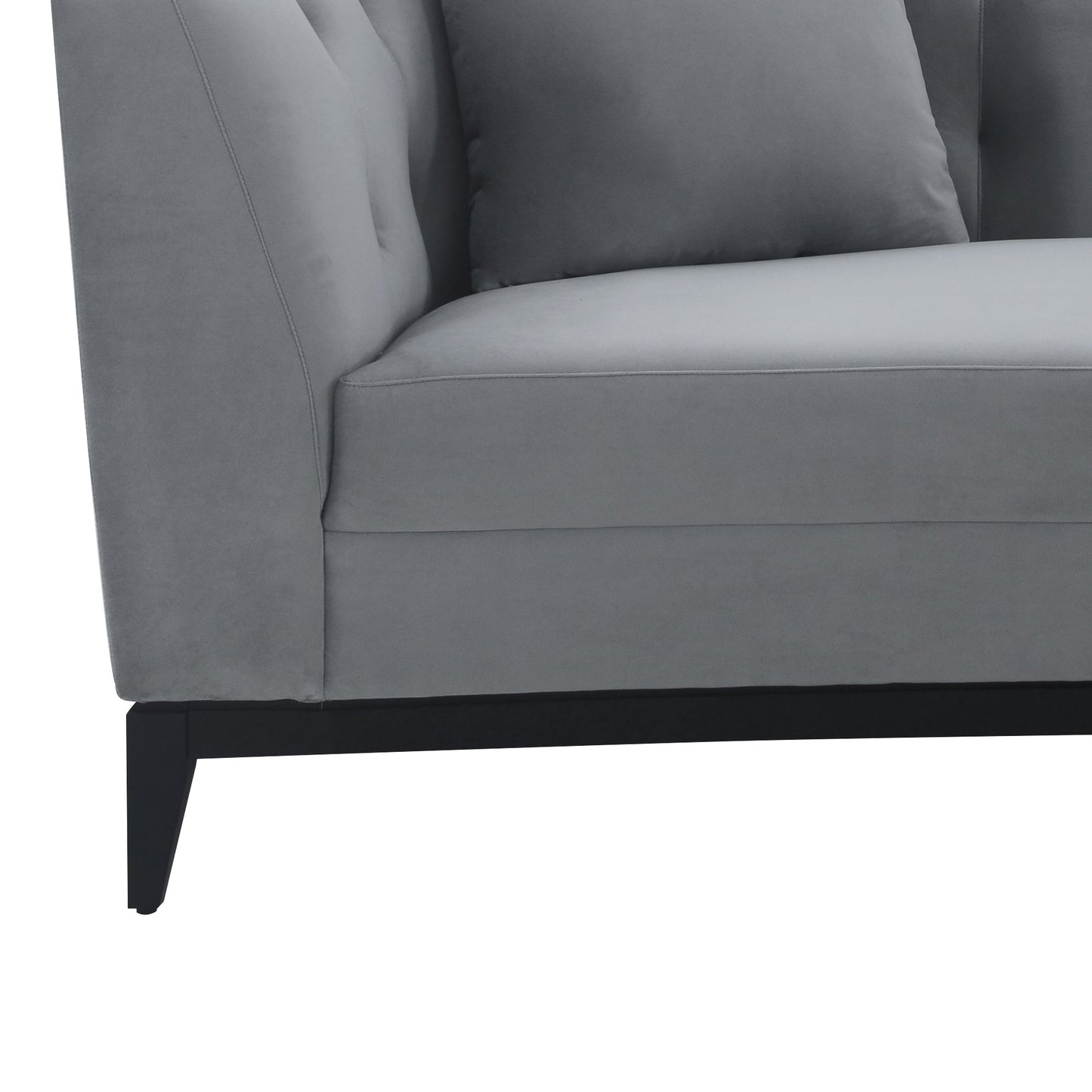 Melange Gray Velvet Sofa with Black Wood Base