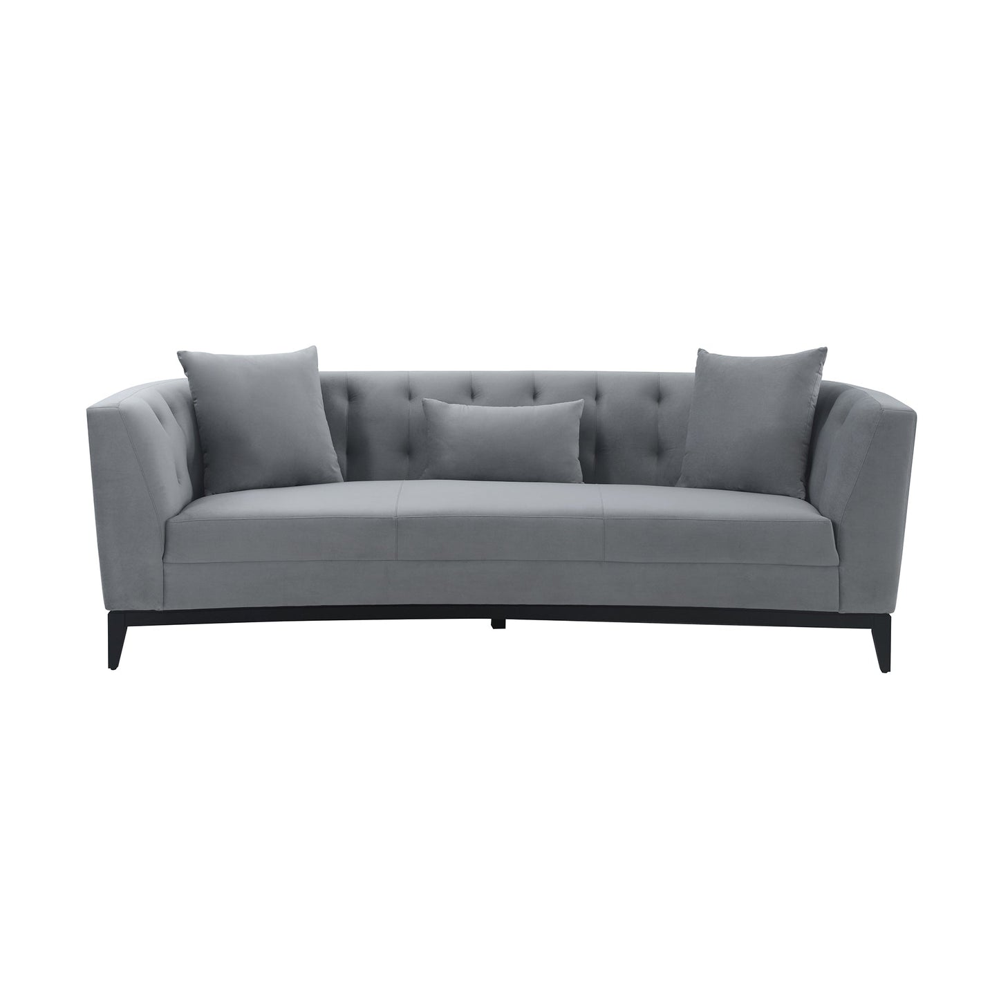 Melange Gray Velvet Sofa with Black Wood Base