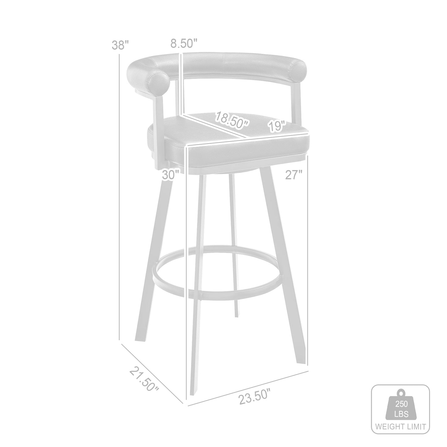 Magnolia 30" Swivel Bar Stool in Brushed Stainless Steel with White Faux Leather