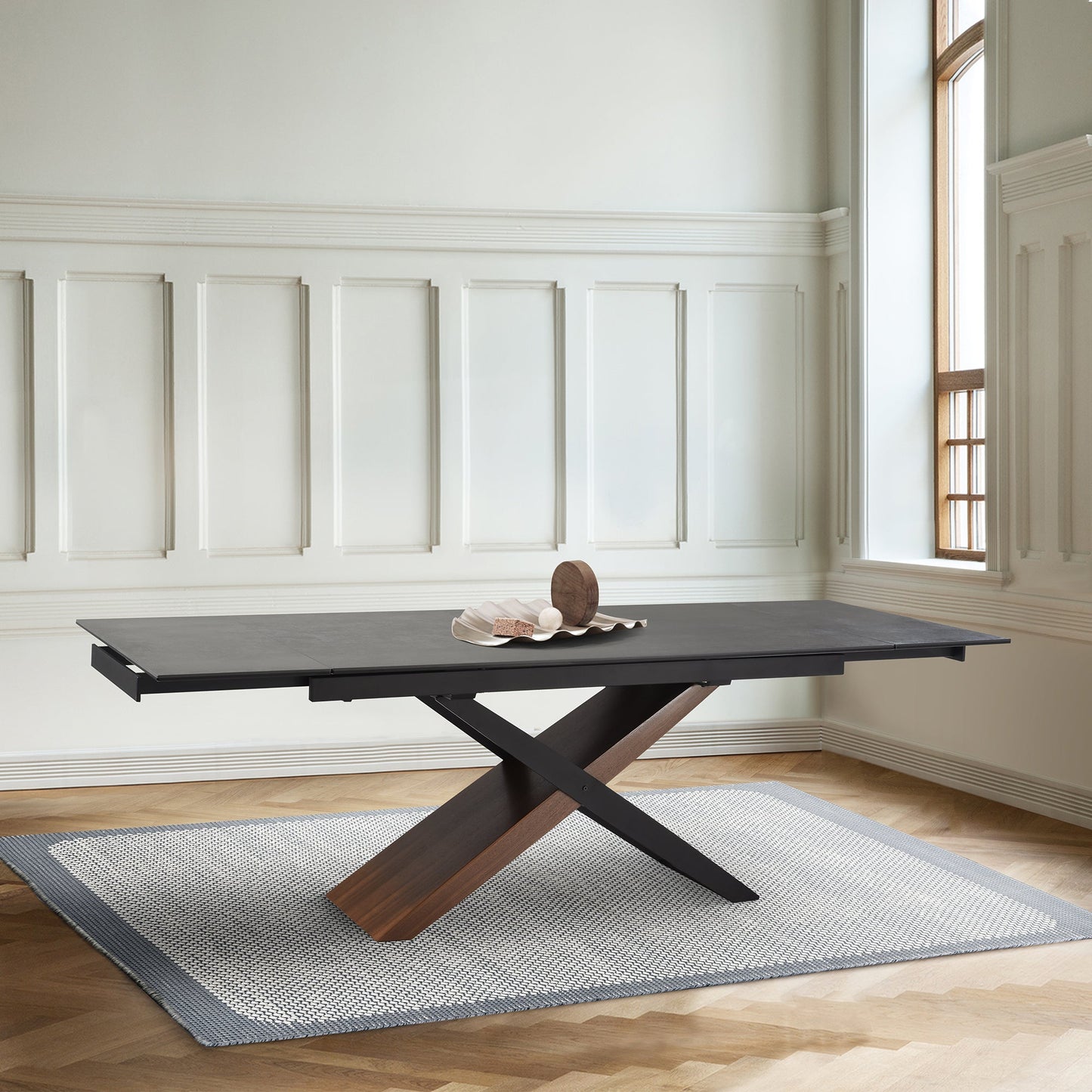 Milena Extendable Dining Table in Stone and Wood