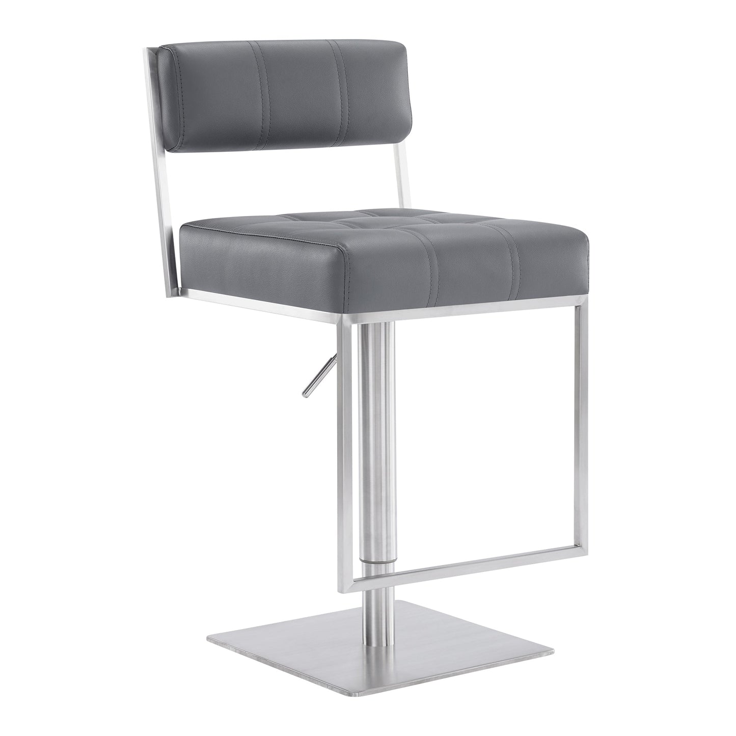 Michele Swivel Adjustable Height Gray Faux Leather and Brushed Stainless Steel Bar Stool