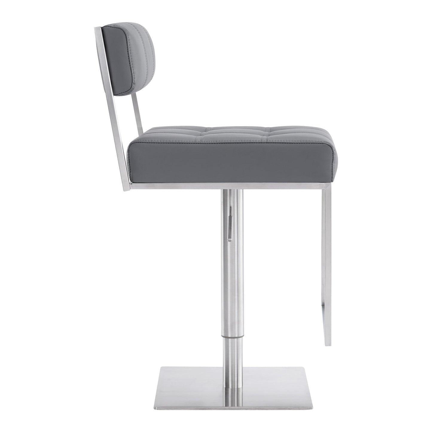 Michele Swivel Adjustable Height Gray Faux Leather and Brushed Stainless Steel Bar Stool