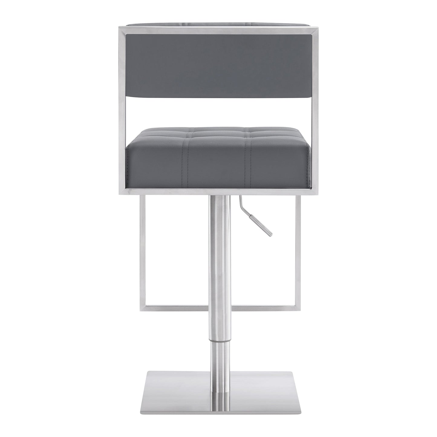 Michele Swivel Adjustable Height Gray Faux Leather and Brushed Stainless Steel Bar Stool