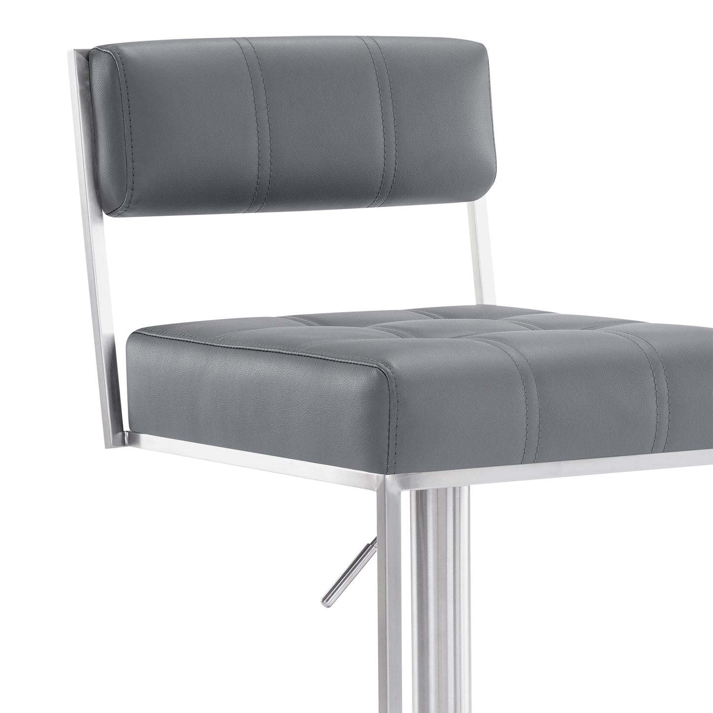 Michele Swivel Adjustable Height Gray Faux Leather and Brushed Stainless Steel Bar Stool