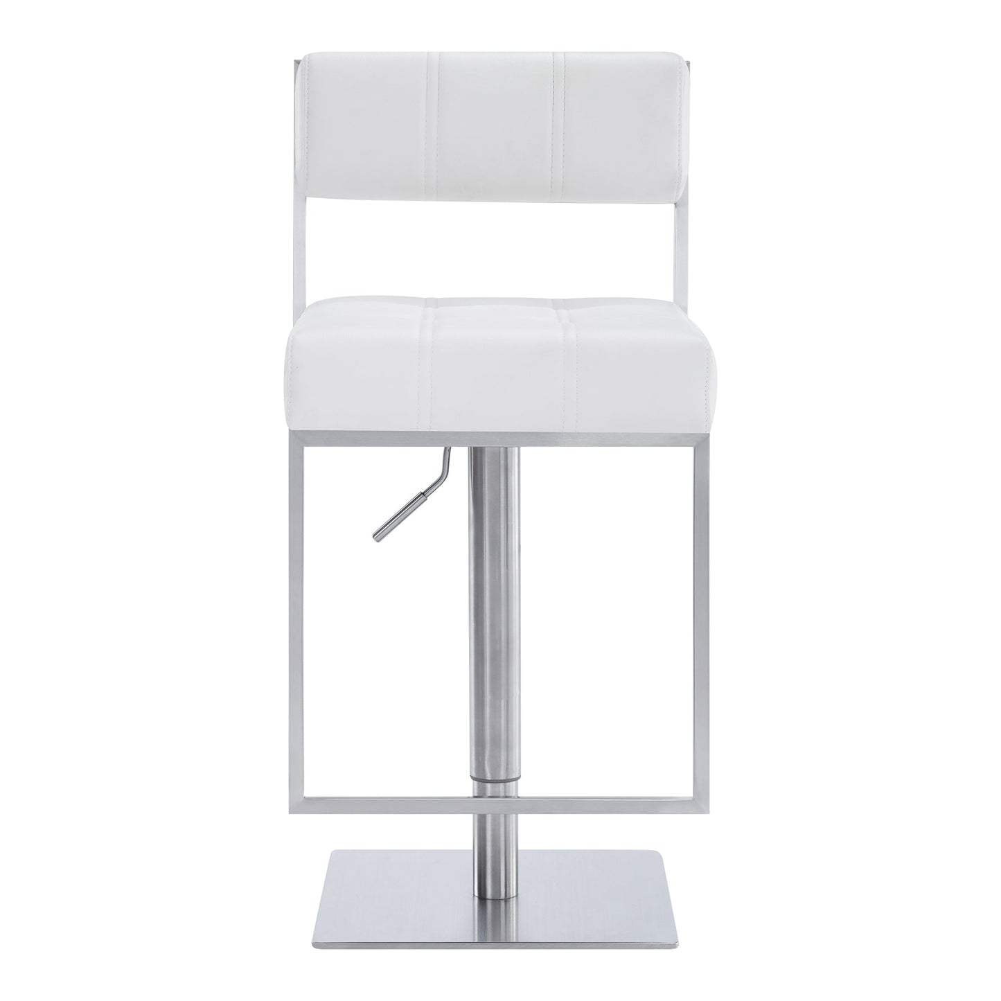 Michele Swivel Adjustable Height Off-White Faux Leather and Brushed Stainless Steel Bar Stool