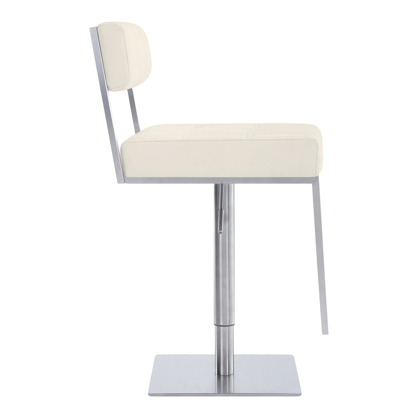 Michele Swivel Adjustable Height Off-White Faux Leather and Brushed Stainless Steel Bar Stool