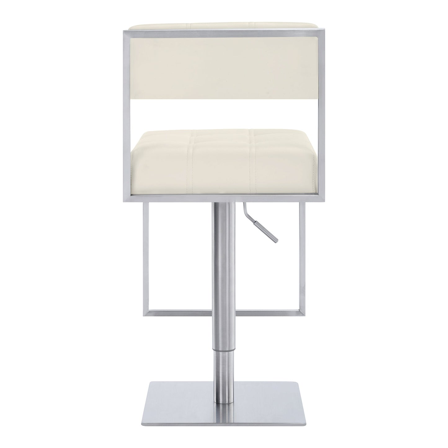 Michele Swivel Adjustable Height Off-White Faux Leather and Brushed Stainless Steel Bar Stool