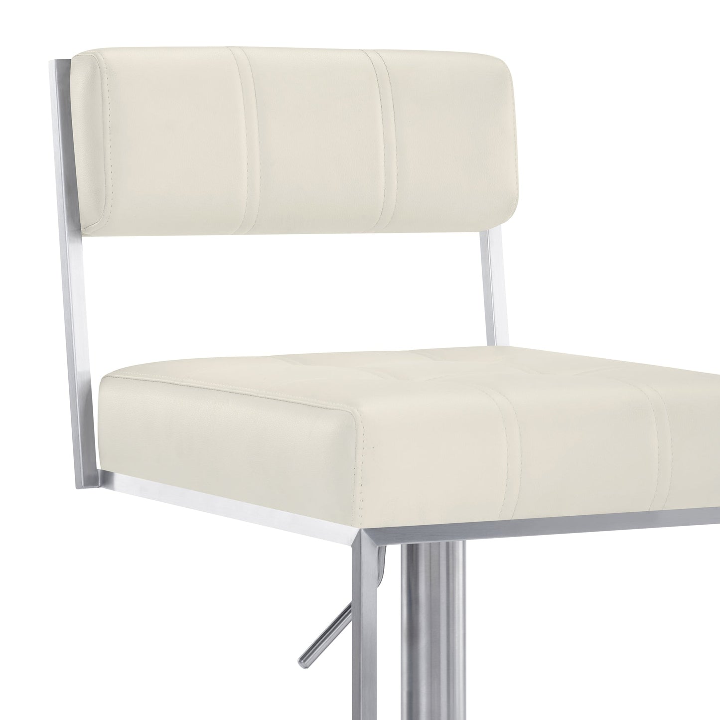 Michele Swivel Adjustable Height Off-White Faux Leather and Brushed Stainless Steel Bar Stool