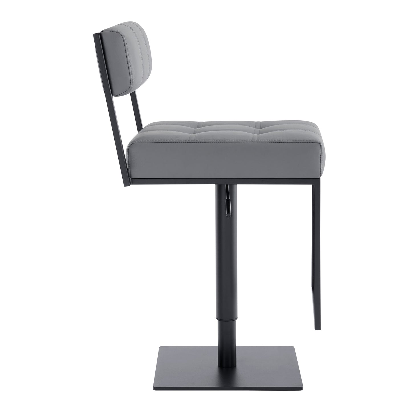 Michele Swivel Adjustable Height Gray Faux Leather and Black Metal Bar Stool