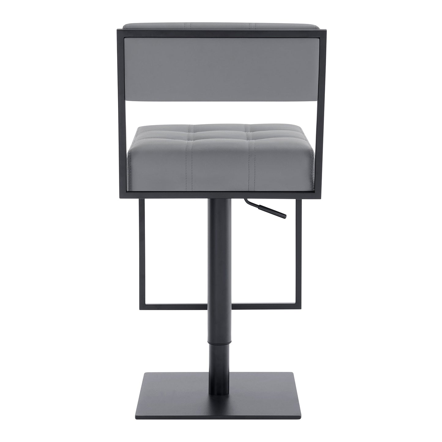 Michele Swivel Adjustable Height Gray Faux Leather and Black Metal Bar Stool