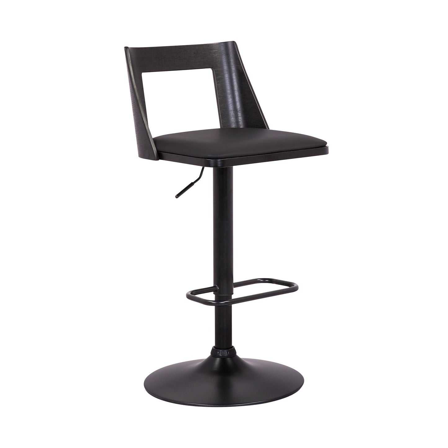 Milan Adjustable Swivel Black Faux Leather and Black Wood Bar Stool with Black Base