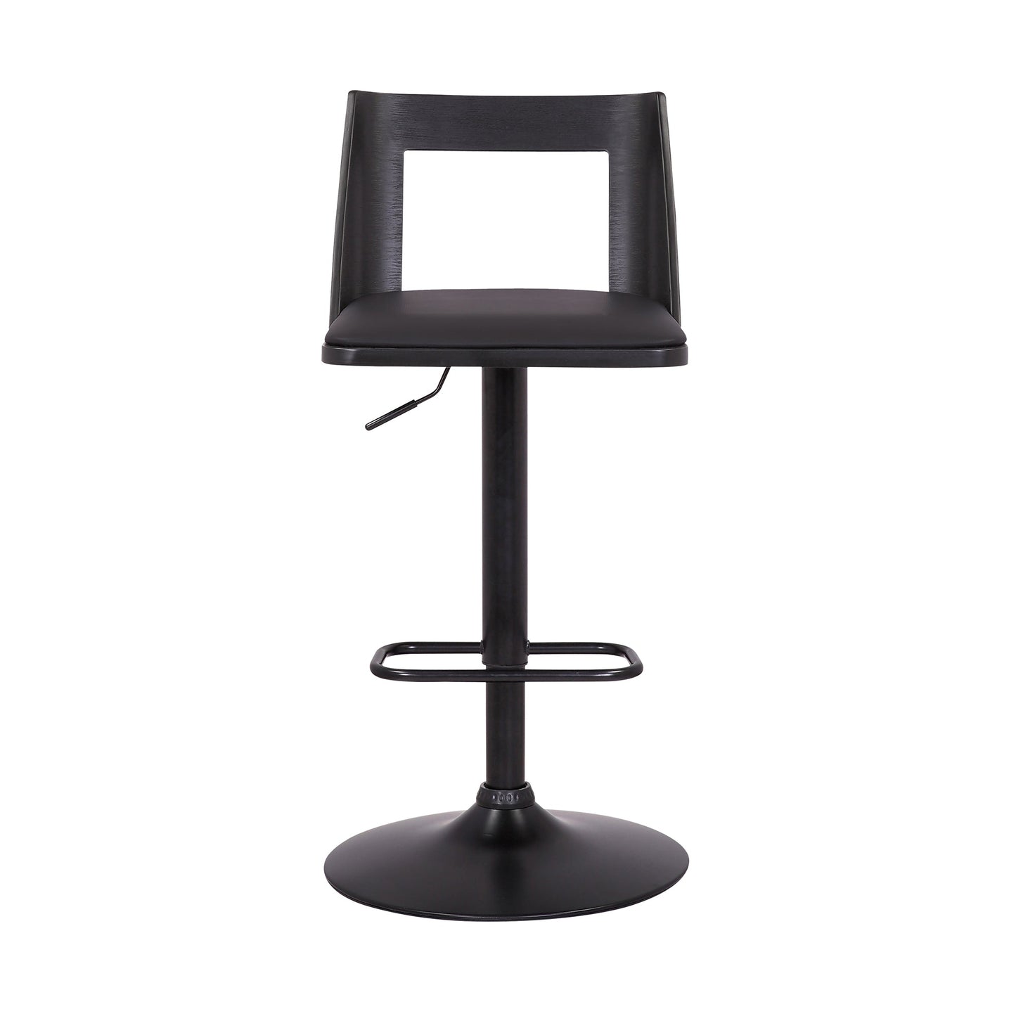 Milan Adjustable Swivel Black Faux Leather and Black Wood Bar Stool with Black Base