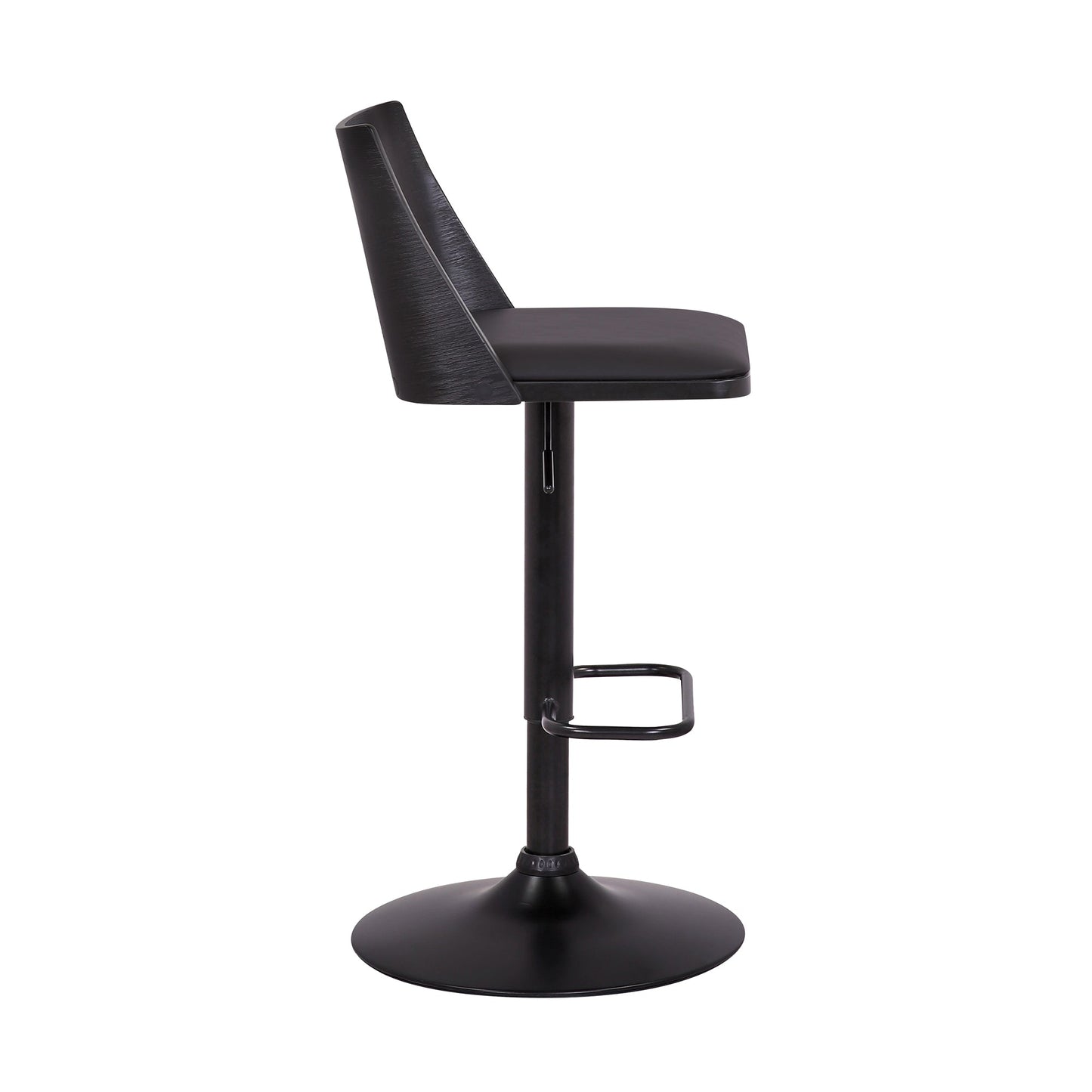 Milan Adjustable Swivel Black Faux Leather and Black Wood Bar Stool with Black Base