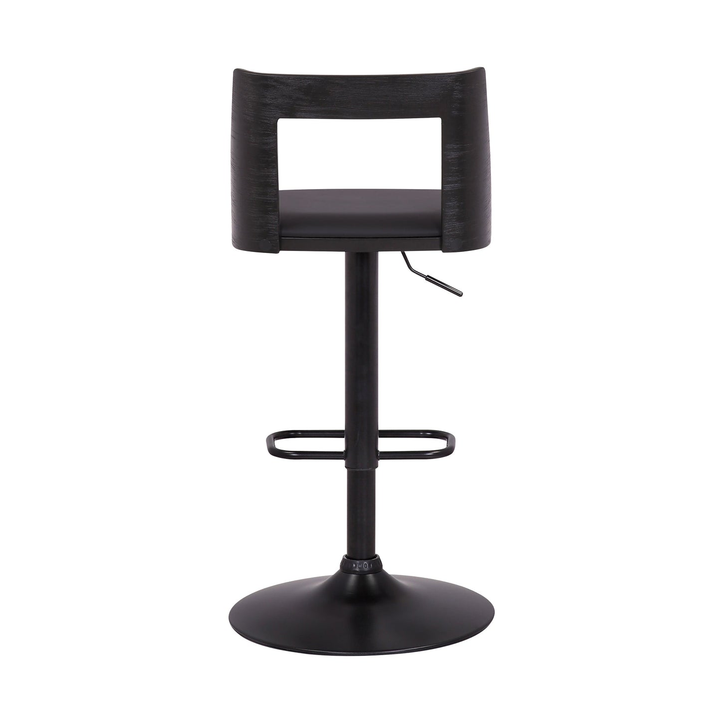 Milan Adjustable Swivel Black Faux Leather and Black Wood Bar Stool with Black Base