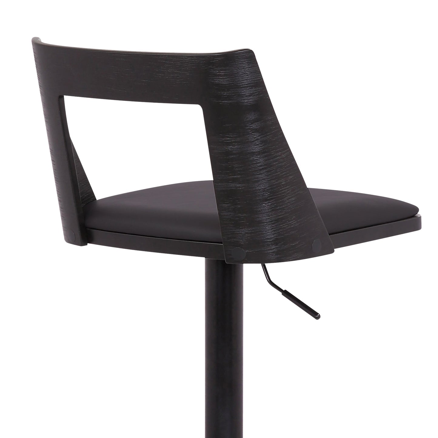 Milan Adjustable Swivel Black Faux Leather and Black Wood Bar Stool with Black Base