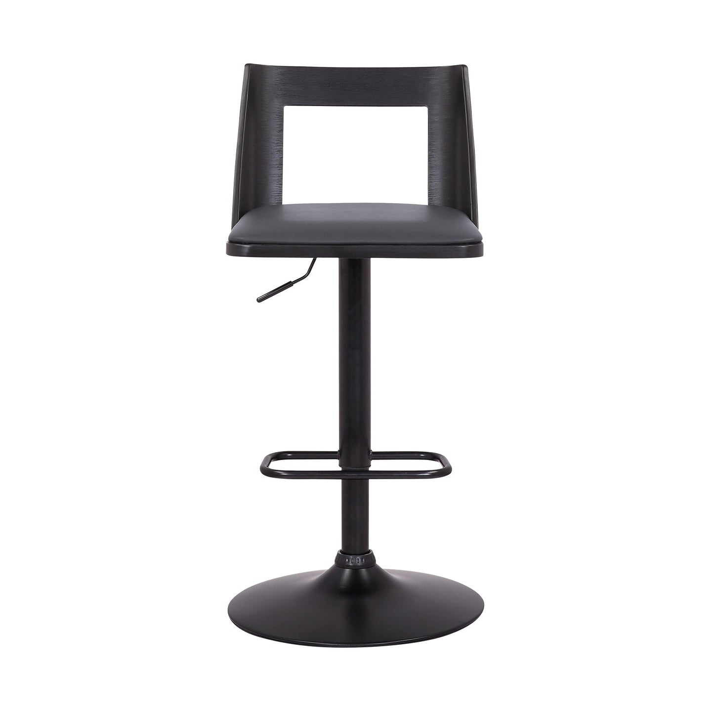 Milan Adjustable Swivel Gray Faux Leather and Black Wood Bar Stool with Black Base