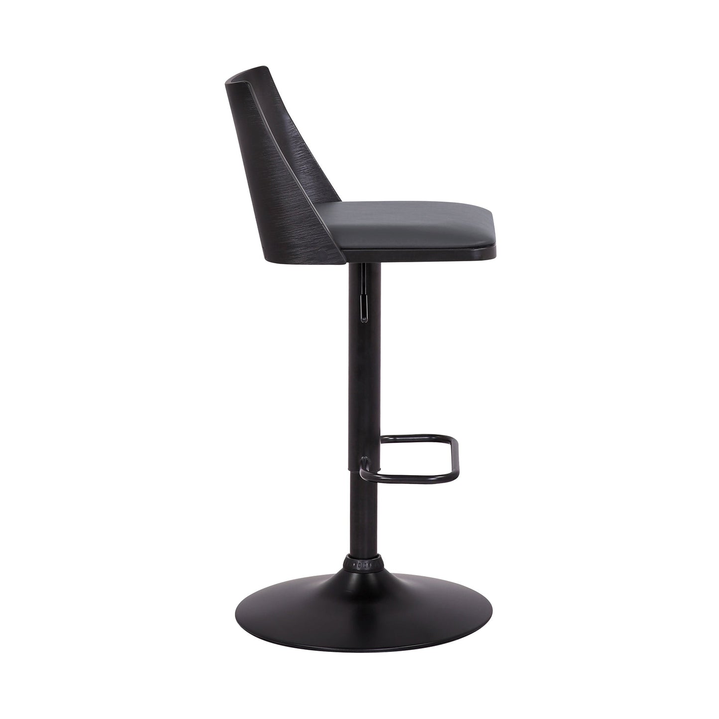 Milan Adjustable Swivel Gray Faux Leather and Black Wood Bar Stool with Black Base