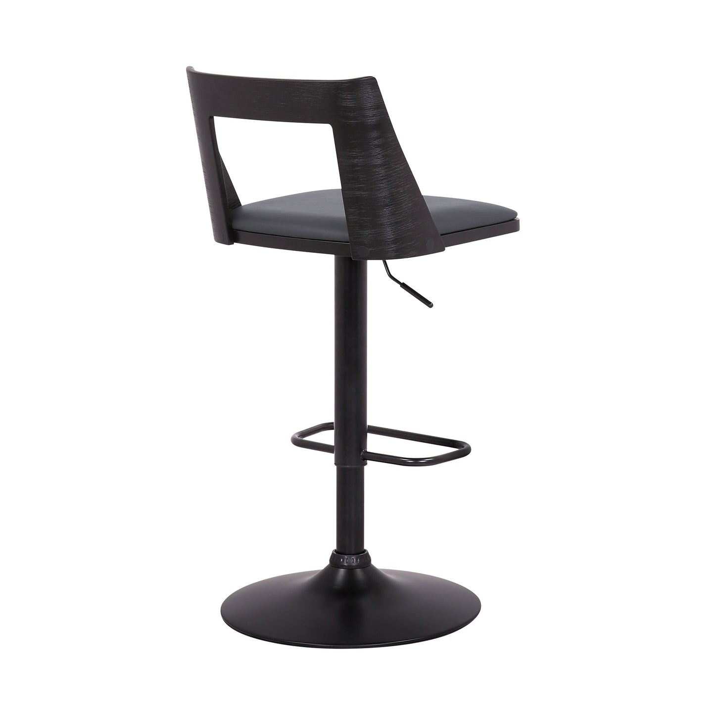 Milan Adjustable Swivel Gray Faux Leather and Black Wood Bar Stool with Black Base