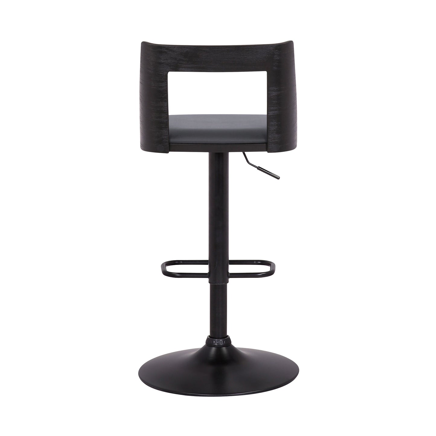 Milan Adjustable Swivel Gray Faux Leather and Black Wood Bar Stool with Black Base