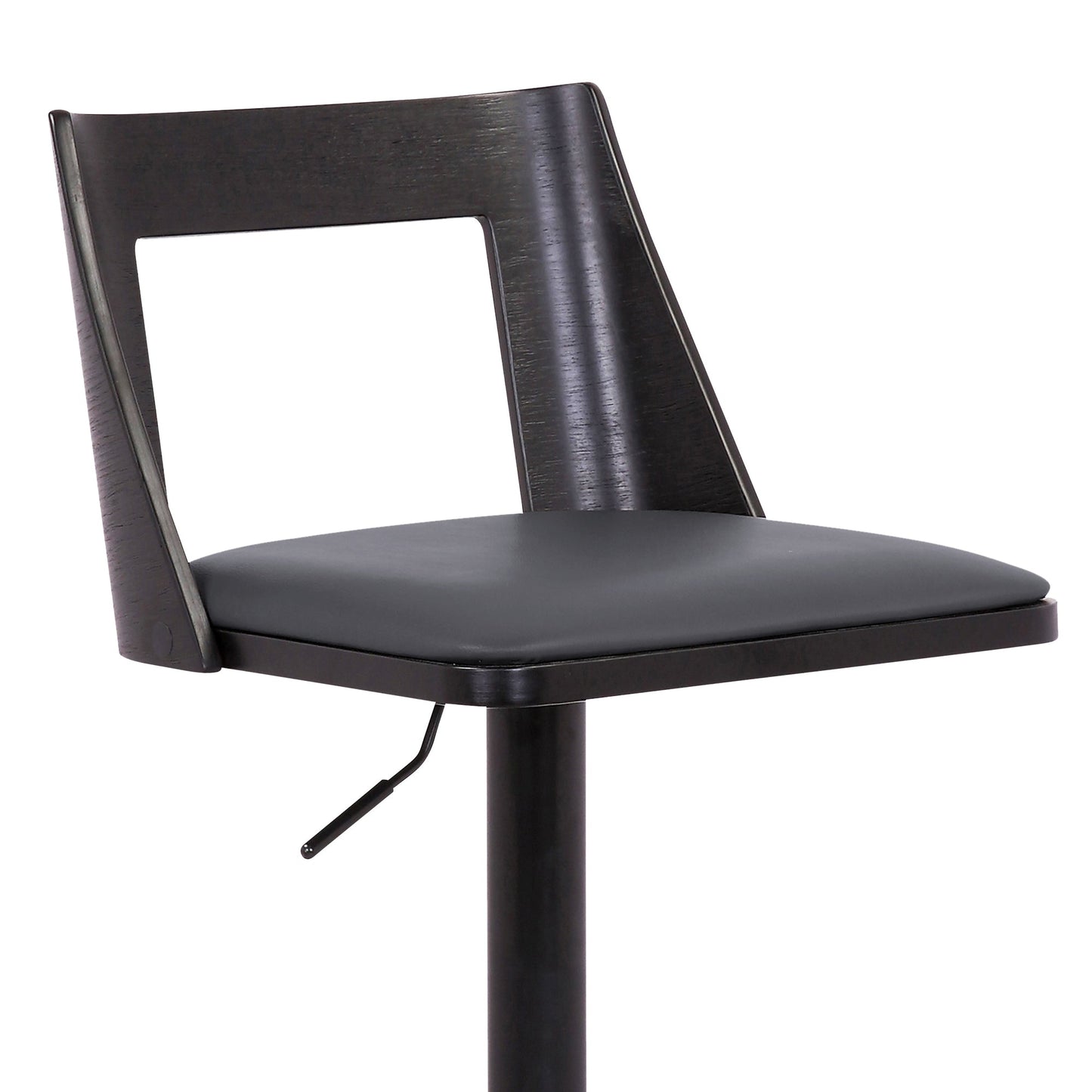 Milan Adjustable Swivel Gray Faux Leather and Black Wood Bar Stool with Black Base