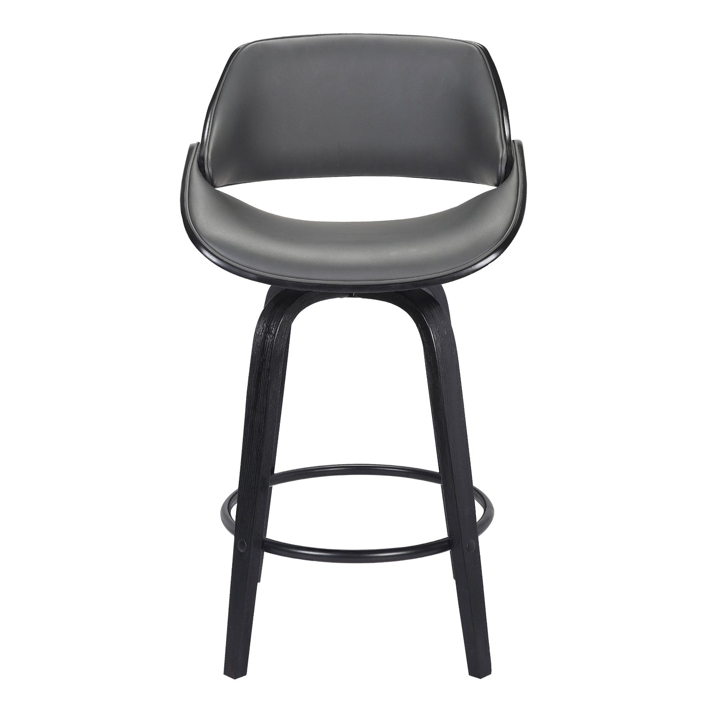 Mona 26" Counter Height Swivel Gray Faux Leather and Black Wood Bar Stool