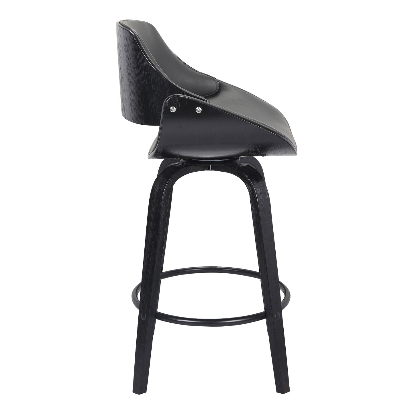 Mona 26" Counter Height Swivel Gray Faux Leather and Black Wood Bar Stool