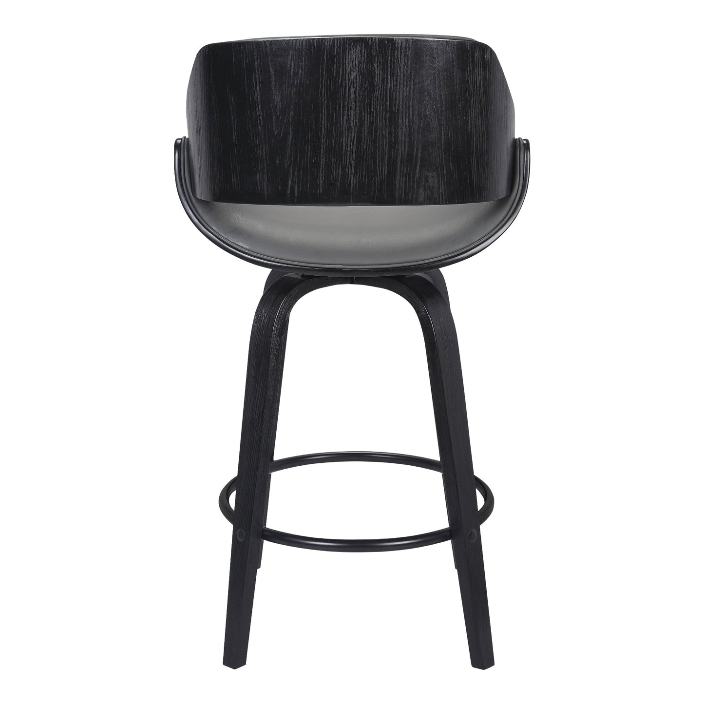 Mona 26" Counter Height Swivel Gray Faux Leather and Black Wood Bar Stool