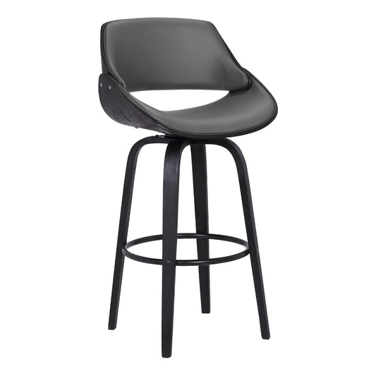 Mona 30" Bar Height Swivel Gray Faux Leather and Black Wood Bar Stool