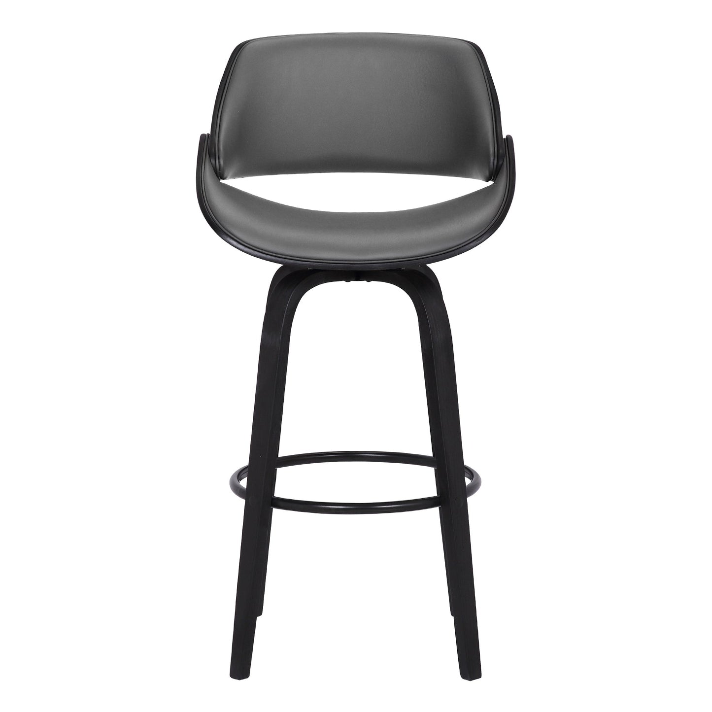 Mona 30" Bar Height Swivel Gray Faux Leather and Black Wood Bar Stool