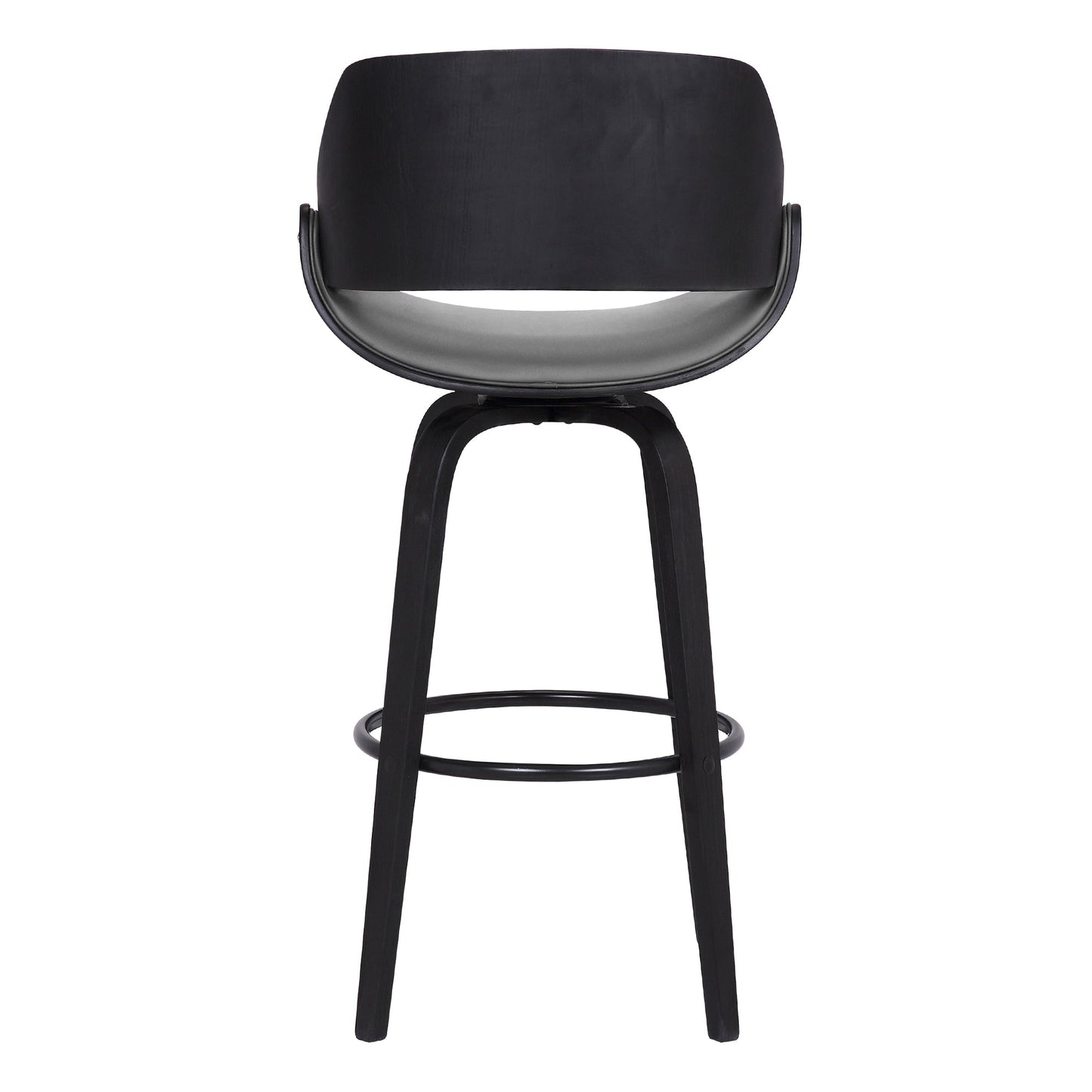 Mona 30" Bar Height Swivel Gray Faux Leather and Black Wood Bar Stool