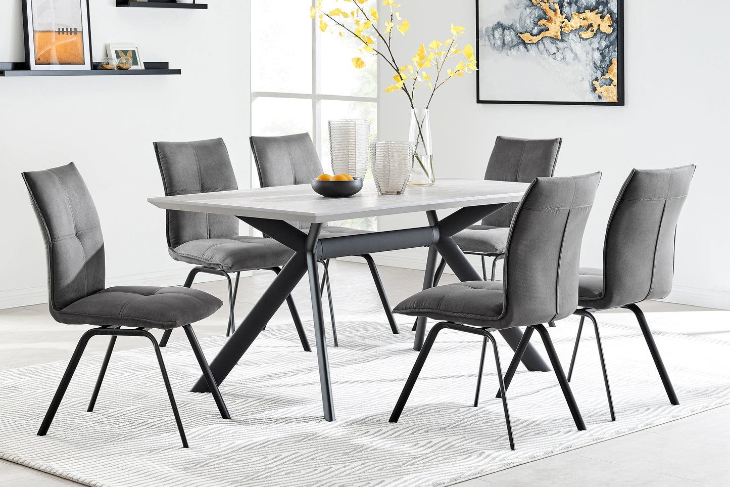 Margot Light Gray Rectangular Dining Table with Black Finish