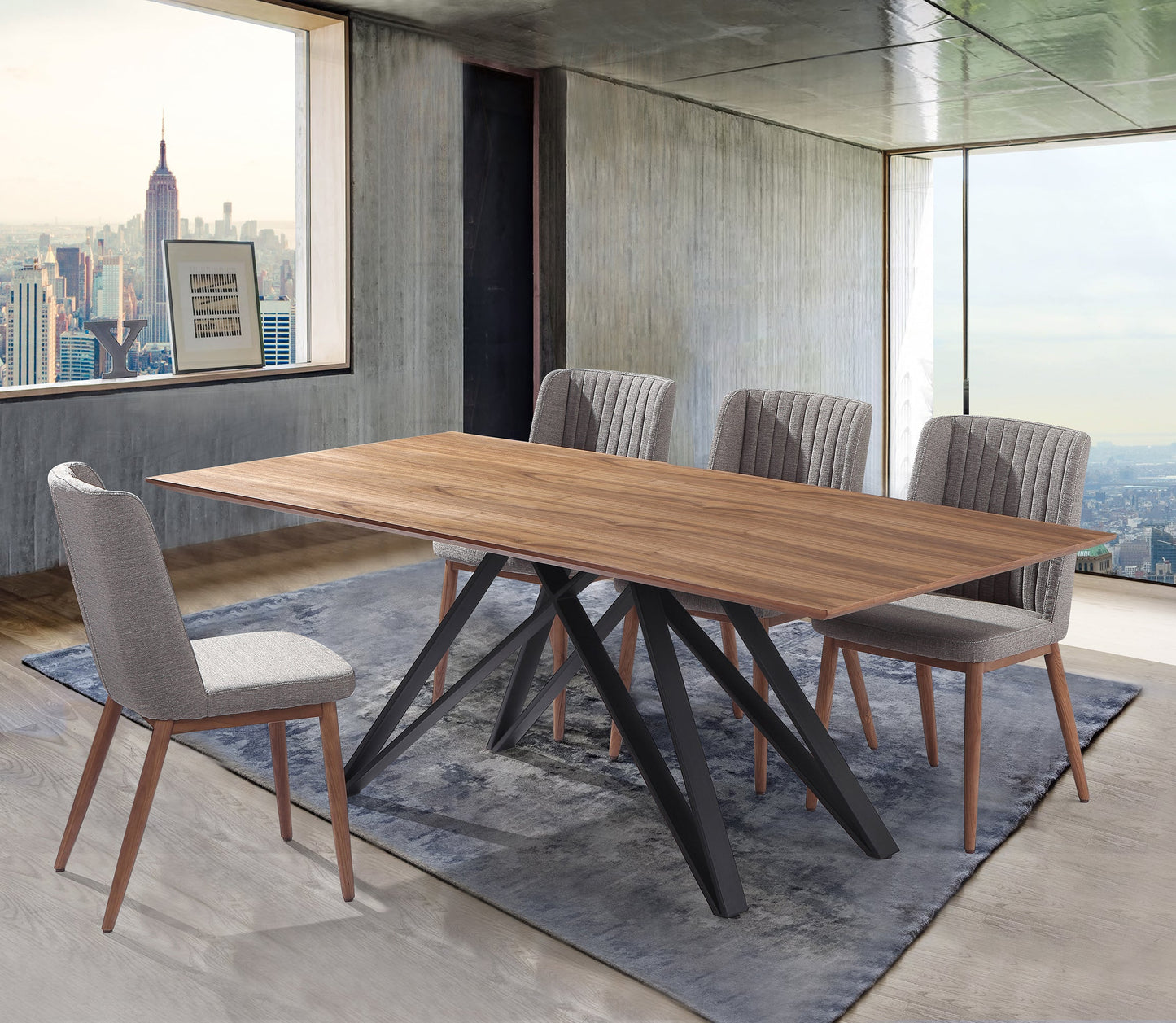 Modena Contemporary Dining Table in Matte Black Finish and Walnut Wood Top