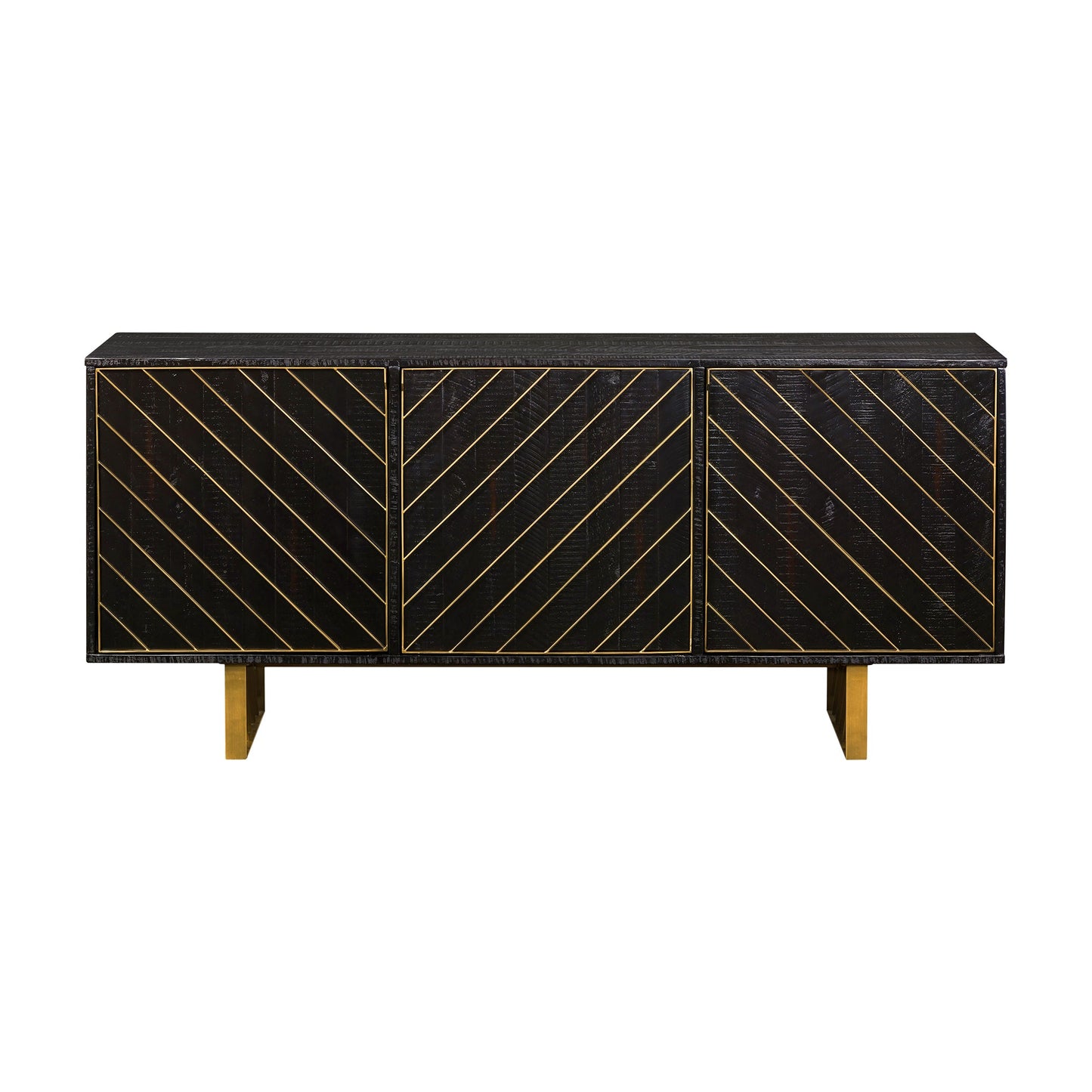 Monaco Rectangular Black Wood Sideboard with Antique Brass Accent