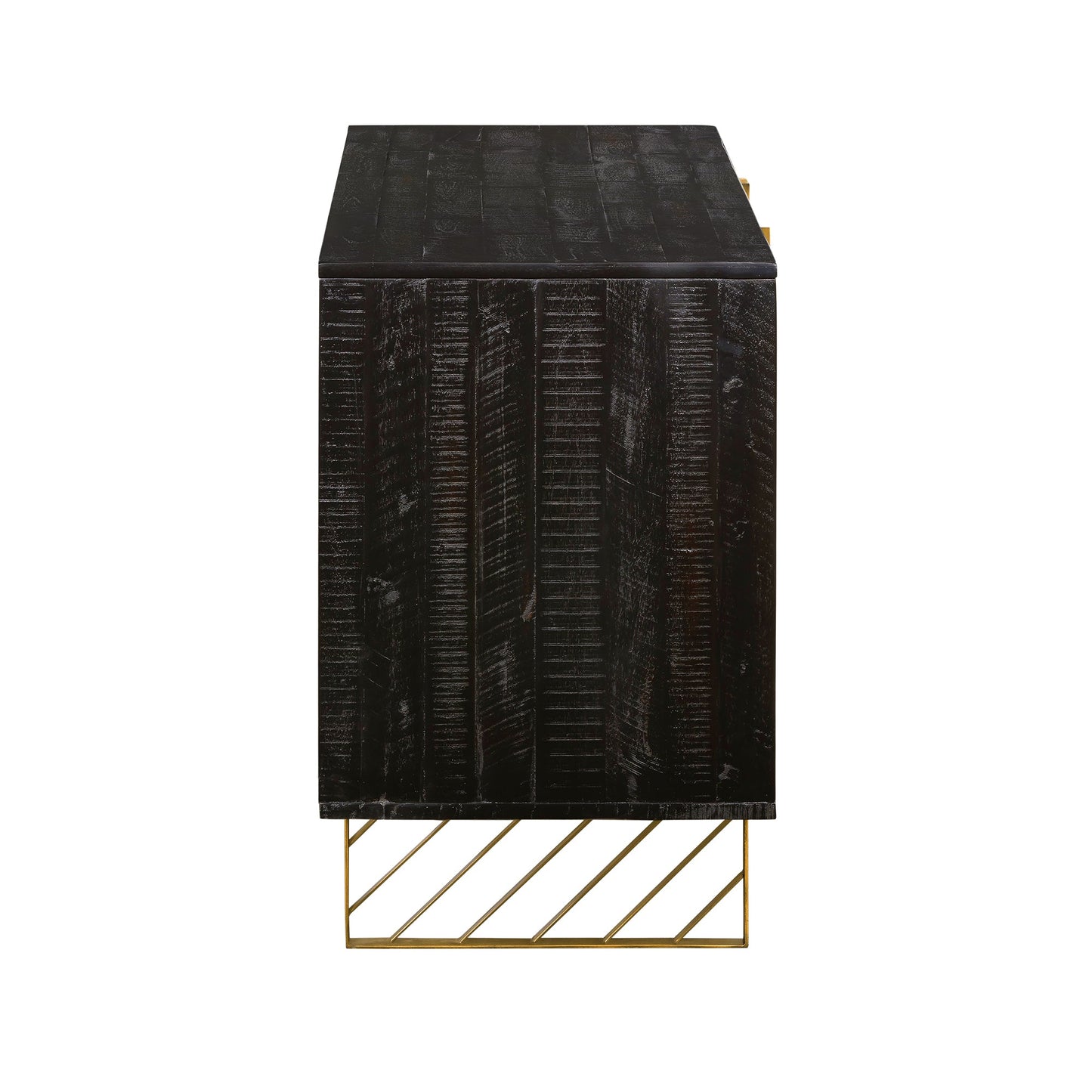 Monaco Rectangular Black Wood Sideboard with Antique Brass Accent