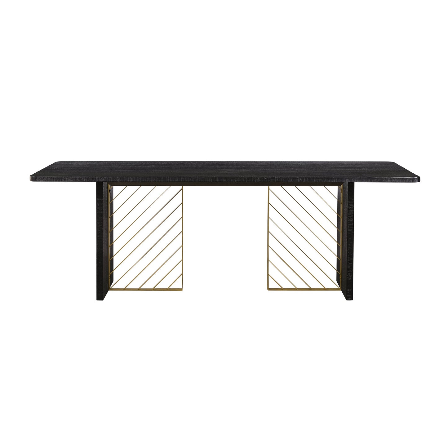 Monaco Black Wood Dining Table with Antique Brass Accent